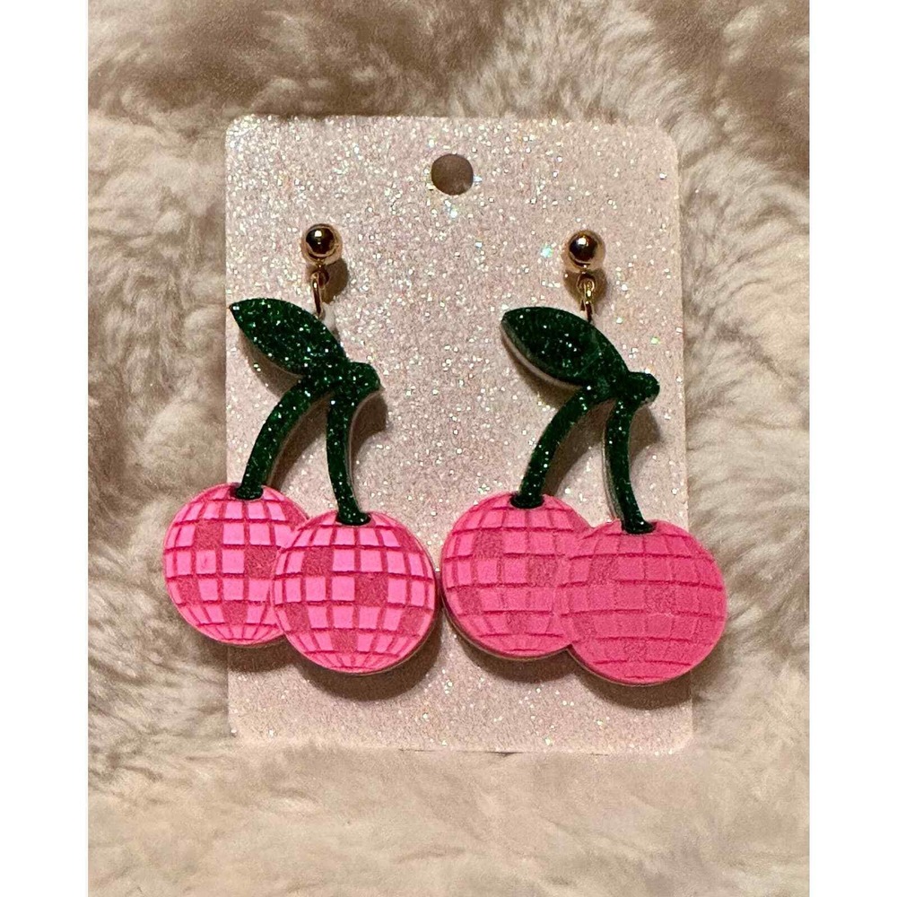 Hot Pink Cherry Earrings